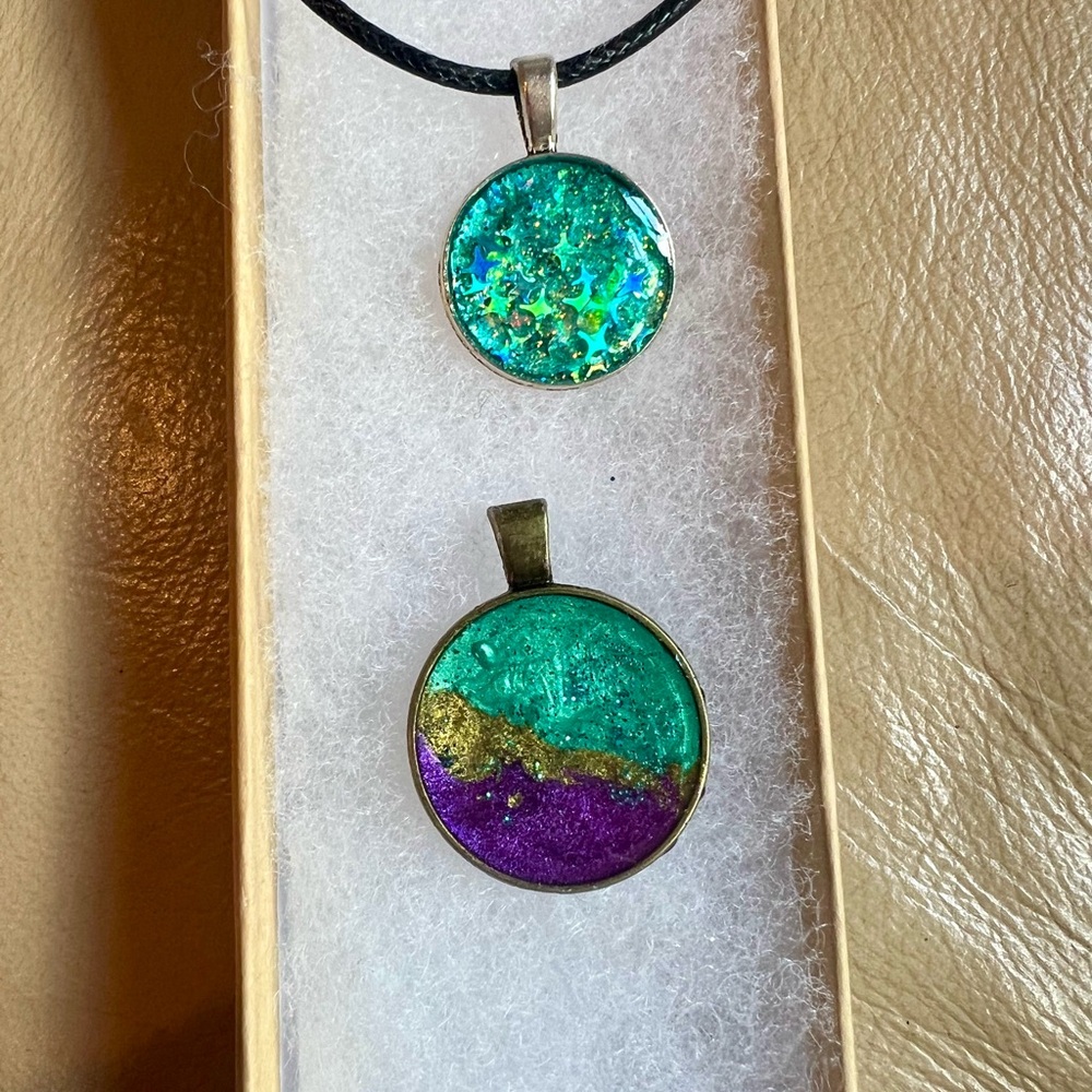 Hand Crafted Green and Purple Artistic Necklaces